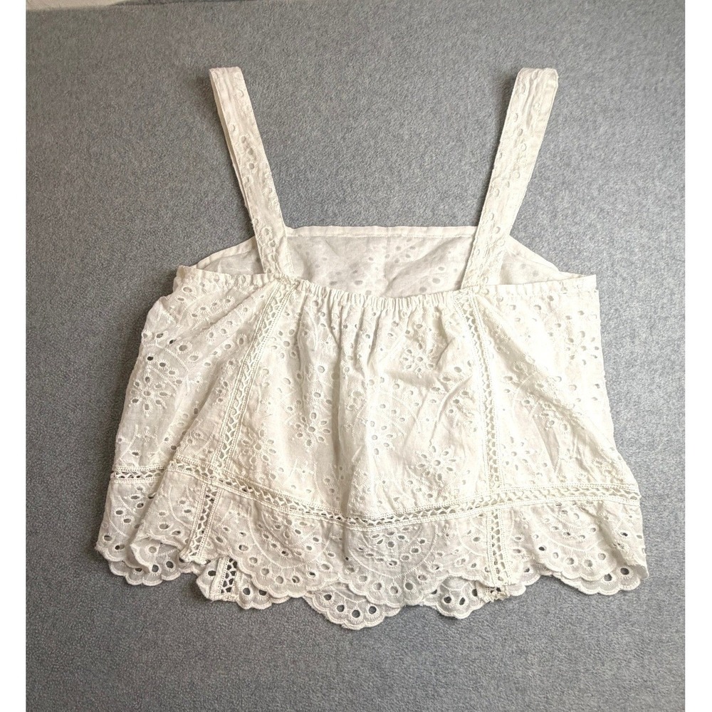 7 For All Mankind Womens White Eyelet Lace Camisole Tank Top Scalloped. Size M - Picture 2 of 4